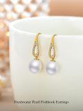 wholesale 14K Gold White Freshwater Pearl Diamond Drop Earrings for Women-0-5