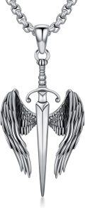 wholesale 925 Sterling Silver Angel Wing Sword Dagger Pendant Necklace for Men-0-0