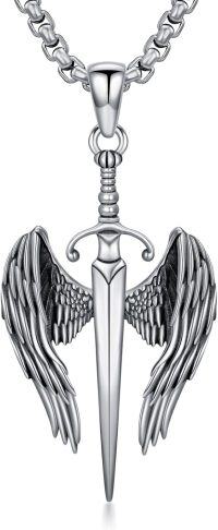 wholesale 925 Sterling Silver Angel Wing Sword Dagger Pendant Necklace for Men-E01