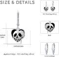 wholesale 925 Sterling Silver Heart-Shaped Black Enamel Skull Drop Earrings for Women - Gothic  Idea-0-4