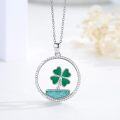 wholesale 925 Sterling Silver Green Turquoise Four-Leaf Clover Pendant Necklace-0-4