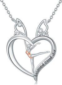 wholesale 925 Sterling Silver Heart Gymnastics Girl Necklace Gift for Women Girls-Gymnastics