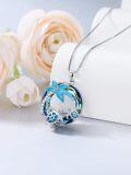 wholesale 925 Sterling Silver Blue Opal Sea Turtles Pendant Necklace for Women-0-4