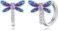wholesale 925 Sterling Silver Dragonfly Huggie Hoop Earrings with Blue and Purple Enamel Gifts for Women-0-0