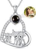 wholesale 925 Sterling Silver 925 Black Agate Highland Cow Heart Pendant Necklace Scottish Style s for Women and Girls-0-0