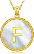 wholesale Gold 925 Sterling Silver Mother of Pearl Initial F Pendant Necklace for Women-0-0