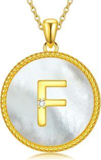 wholesale Gold 925 Sterling Silver Mother of Pearl Initial F Pendant Necklace for Women-Letter F