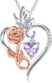 wholesale 925 Sterling Silver Rose Heart Birthstone Necklace for Women Flower Infinity Love Pendant Jewelry for Mom Wife Her Anniversary Christmas Mothers Day Gift-06:June