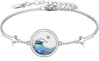 wholesale 925 Sterling Silver Abalone Shell Wave & Cross Charm Bracelet Christian Faith s for Women/Mom-03-Wave Bracelet