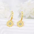 wholesale 925 Sterling Silver Gold Plated Sunflower Dangle Earrings with Cubic Zirconia Stones for Women-0-3