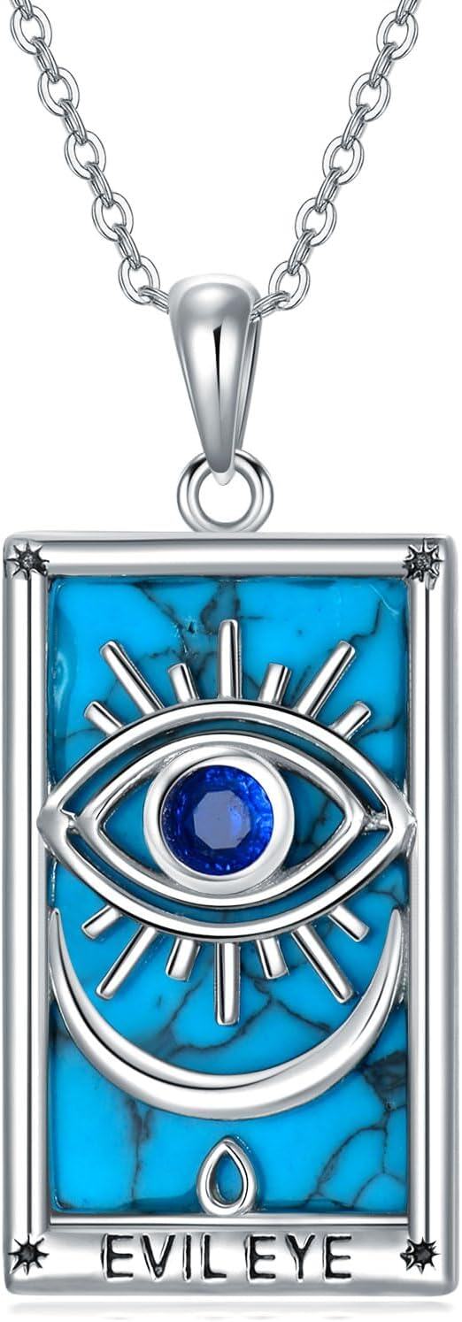 Sterling Silver Evil Eye Lotus Eye of Horus Necklace Spiritual Protection Amulet Gift for Women Men w 18 +2 Chain-Tarot Card Evil Eye