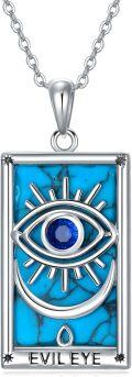 wholesale 925 Sterling Silver Turquoise Evil Eye Pendant Necklaces with 3mm Blue Sapphire and Star Design Spiritual Protection s for Women & Men (Turquoise)-0-0
