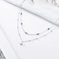 wholesale 925 Sterling Silver with Turquoise and Moissanite Double-Strand Beaded Necklace for Women-0-5