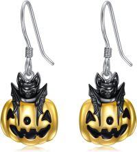 wholesale 925 Sterling Silver Halloween Pumpkin Bat Skull Drop Dangle Earrings for Women-Bat