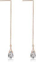 wholesale 925 Sterling Silver CZ Teardrop Chain Threader Drop Dangle Earrings for Women Girls-0-5
