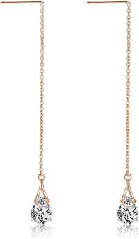 wholesale 925 Sterling Silver CZ Teardrop Chain Threader Drop Dangle Earrings for Women Girls-C-Rose Gold teardrop earrings