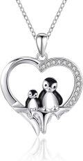 wholesale 925 Sterling Silver Penguin Heart-Shaped Pendant Necklace for Women Gifts for Mom/GF/Wife-0-0