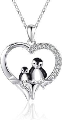 wholesale 925 Sterling Silver Penguin Heart-Shaped Pendant Necklace for Women Gifts for Mom/GF/Wife-A-Penguin Necklace