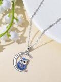 wholesale 925 Sterling Silver Owl Pendant Moonstone Necklace Blue Gemstones Jewelry for Women Girls Gift 43cm Chain Length-0-3