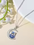 wholesale 925 Sterling Silver Owl Pendant Moonstone Necklace Wholesale Blue Gemstones Jewelry for Women Girls Gift 43cm Chain Length-0-3