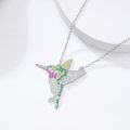 wholesale 925 Sterling Silver CZ Hummingbird Pendant Necklace with Multi-Color Stones-0-2