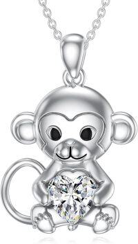wholesale Metal Stone Monkey Pendant Necklace Birthstone Jewelry Gift for Women-April