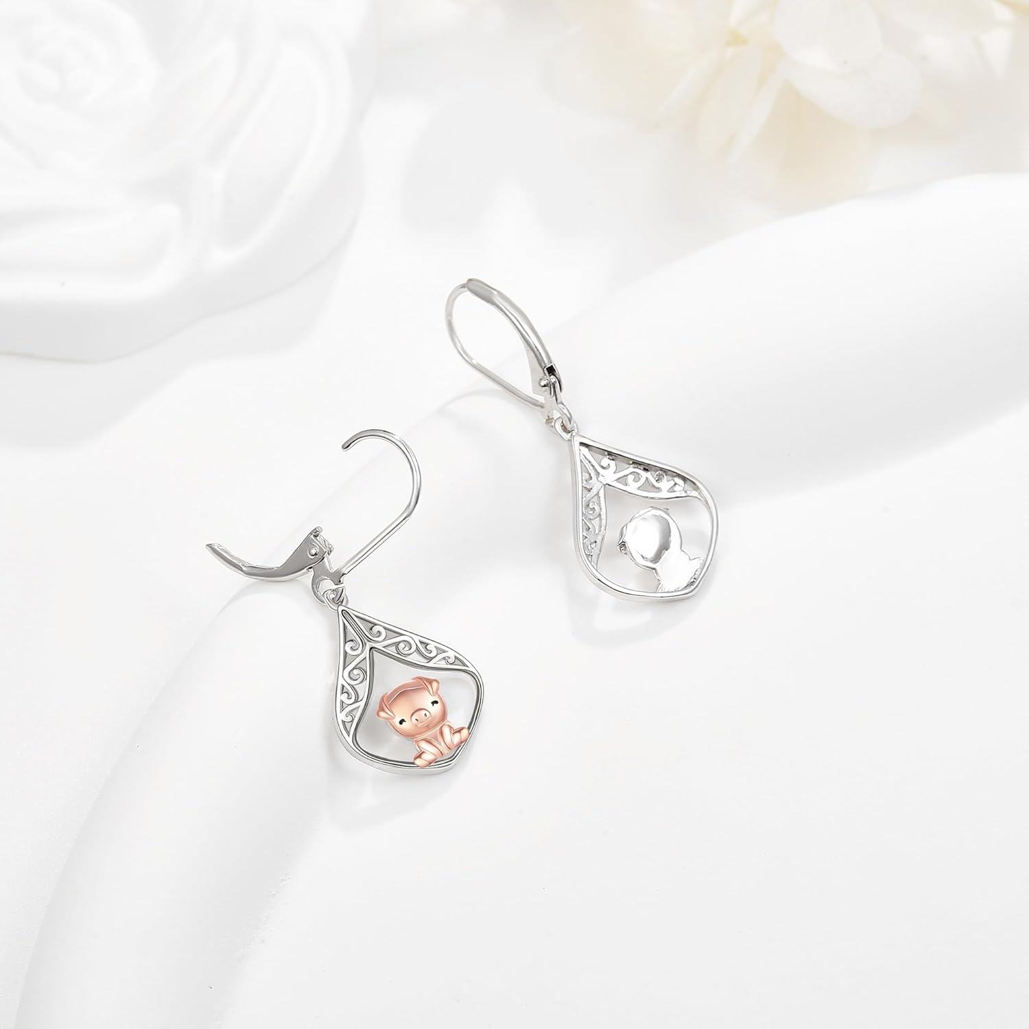 wholesale 925 Sterling Silver Pig Filigree Teardrop Leverback Dangle Earrings for Women Girls Gifts 4cm Long-0-3