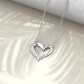 wholesale 925 Sterling Silver Open Heart Pendant Necklace Lab Created Moissanite White Gold Plated-0-3