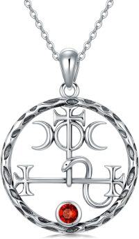 wholesale 925 Sterling Silver Red Garnet Triple Moon Goddess Pendant Necklace-SIlver