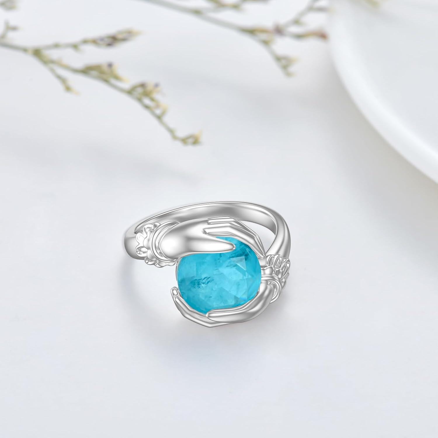 Sterling Silver Blue Stone Hug Ring for Women Birthday Wedding Gift-0-1
