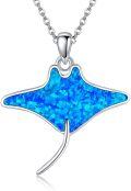 wholesale 925 Sterling Silver Blue Opal Stingray Pendant Necklace for Women Girls -0-0