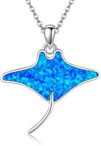 wholesale 925 Sterling Silver Blue Opal Stingray Pendant Necklace for Women Girls -Manta Ray