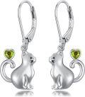 wholesale Sterling Silver Red Heart Cute Cat Dangle Earrings for Women-0-5