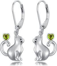 wholesale Sterling Silver Red Heart Cute Cat Dangle Earrings for Women-August