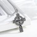 wholesale 925 Sterling Silver Celtic Cross Pendant with Black Zirconia and Intricate Knotwork Design Norse Viking Jewelry for Men Women 24 Chain -0-1