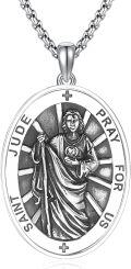 wholesale 925 Sterling Silver St Jude Pray For Us Religious Medal Charm Pendant Necklace for Women Men Boys Girls  18 Chain (Silver)-0-0