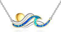 wholesale 925 Sterling Silver Blue Opal Ocean Wave Pendant Necklace - Beach Inspired s for Her-Wave