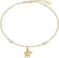 wholesale 14K Gold Chain with Pearl and Sea Turtle Charm Ankle Anklet for Women-Yellow Gold