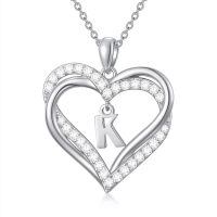 TOUPOP Sterling Silver Heart Initial A-Z Letter Pendant Necklace Gift-undefined