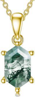 wholesale Gold-Plated 925 Sterling Silver Square Cut Moss Agate Pendant Necklace - Natural Green Gemstone Jewelry-0-0