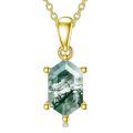 wholesale Gold-Plated 925 Sterling Silver Square Cut Moss Agate Pendant Necklace - Natural Green Gemstone Jewelry-0-0