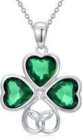 wholesale 925 Sterling Silver Green Crystal Shamrock Celtic Knot Claddagh Motherhood Love Knot Pendant Necklace for Women Gifts-0-0