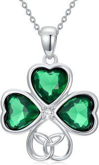 wholesale 925 Sterling Silver Green Crystal Shamrock Celtic Knot Claddagh Motherhood Love Knot Pendant Necklace for Women Gifts-Four Leaf Clover