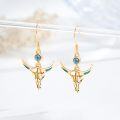 wholesale 925 Sterling Silver & 14K Gold Plated Turquoise Cow Skull Western Dangle Earrings for Women-0-2