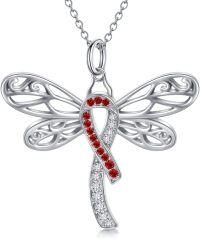 wholesale  Silver Stone Cancer Survivor Necklace Women s Awareness Gift -02-Dragonfly-red white-02-Dragonfly-red white