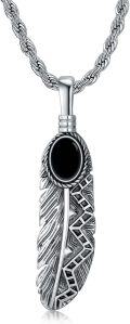 wholesale 925 Sterling Silver Feather Shape Black Onyx Stone Mens Womens Pendant Necklaces-0-0