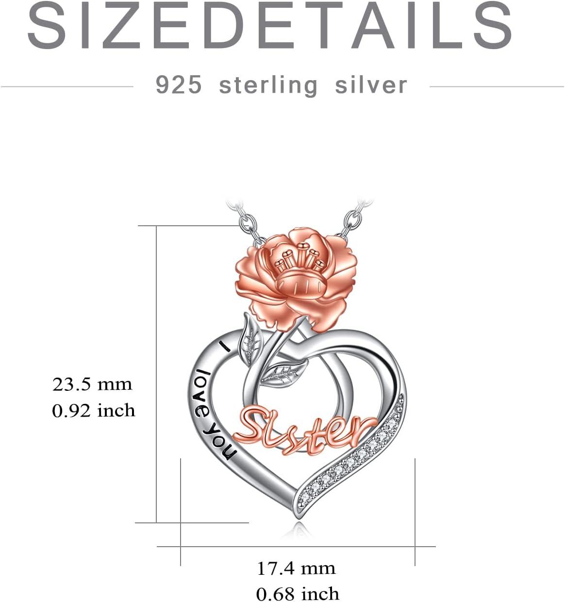 wholesale 925 Sterling Silver Rose Heart I Love You Sister Pendant Necklace - Fashion s for Women-0-5
