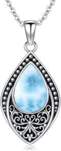 wholesale Sterling Silver Moonstone Turquoise Onyx Larimar Moss Agate Filigree Teardrop Pendant Necklace-0-15