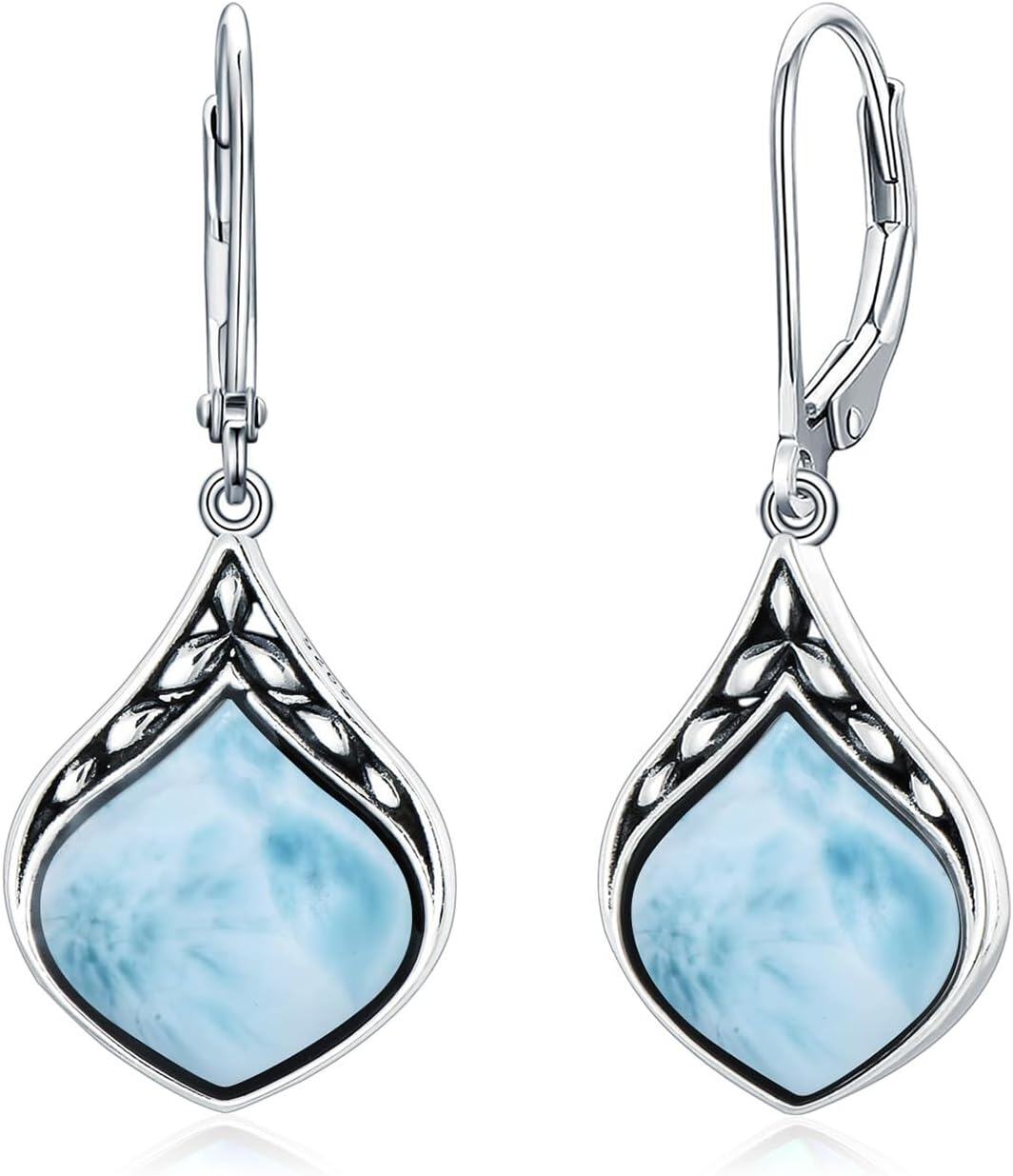 wholesale 925 Sterling Silver Larimar Drop Earring for Women  4cm Length-0-0