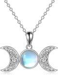 wholesale 925 Sterling Silver Rainbow Moonstone Triple Crescent Moon Goddess Necklace Pagan Jewelry-0-0